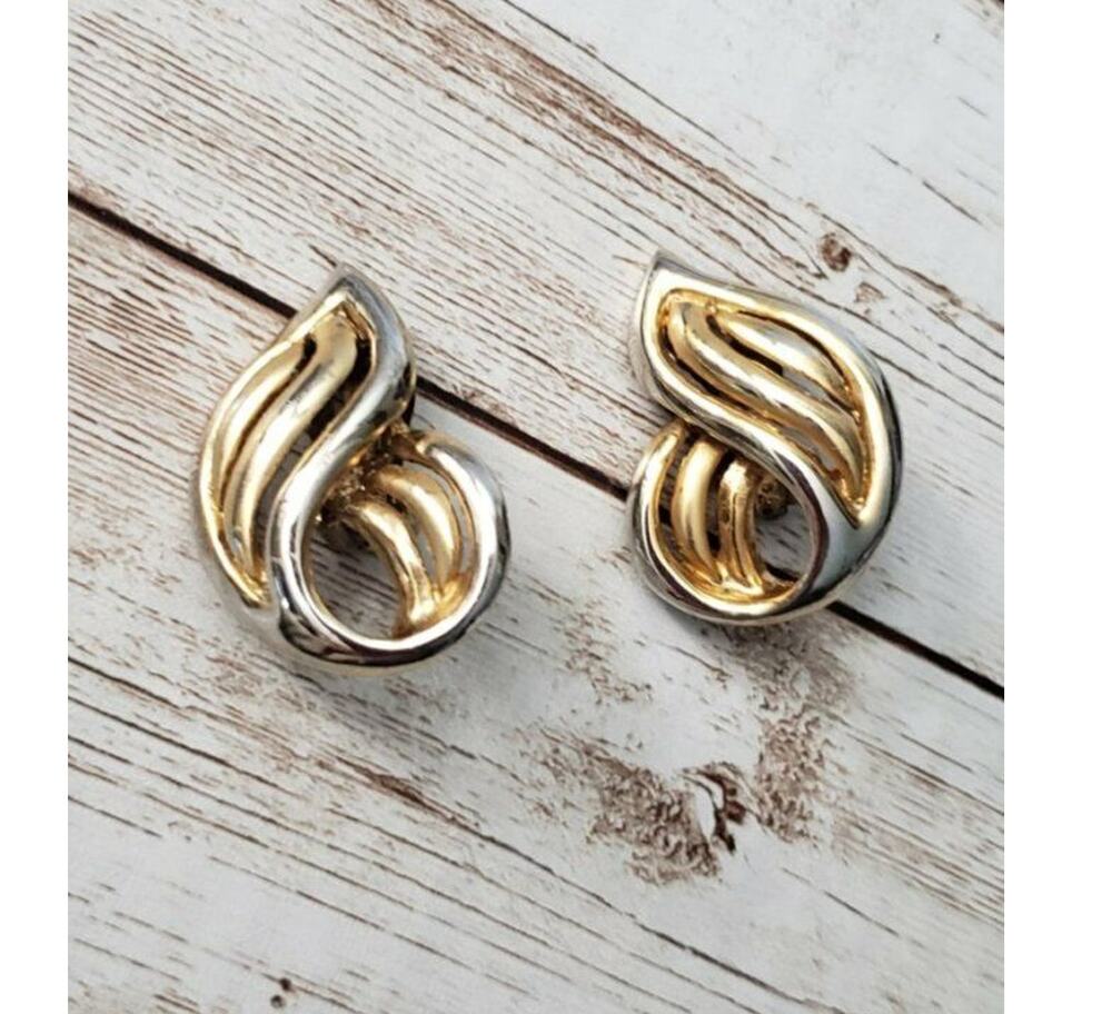 Vintage Clip On Earrings Pointed Swirl Statement Earrings